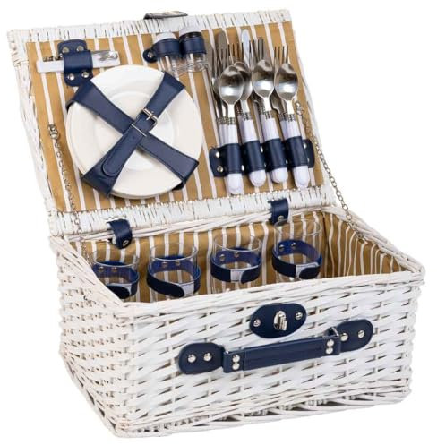 Picknickkorb weiß und blau 40x28x19
