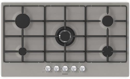 SCHOCK | Piano Cottura 5 Fuochi Gas Silver PC90 con Manopole Milleluci, Griglie in Piattina, Valvole di Sicurezza, Grigio Tortora, 860x500 mm