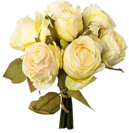 CREATIV green künstliches Rosenbouquet in Creme I dekoraktiver Rosenstrauß I mit 9 künstlichen Rosen I Rosen für Vase & als Deko I hochwertige & dekoratives Blumenbouquet I Blumenstrauß künstlich
