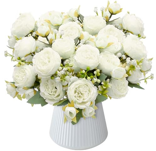 4 Pezzi Fiori Artificiali di Peonia, Fiori Finti per Decorazioni Fiori Artificiali Realistici per la Decorazione Della Finestra Della Tavola di Nozze (Bianco)