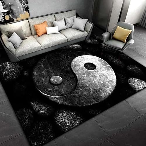YOUOUSI Retro Yin Yang Tai Chi Teppich, bequemer und weicher Schlafzimmer-Nachttisch-Teppich, kreativer Kinderzimmer-Teppich, Wohnzimmer-Kunstteppich