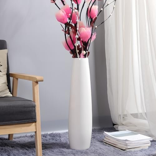 JIDOFUE Weiße Keramikvase Bodenvase 28 Zoll/71 cm hoch Boden Blumenvase Halter dekorative große Vasen für Tisch Tafelaufsätze Regal Wohnzimmer getrocknete Blumen Arrangement einfache Home Decor Vase