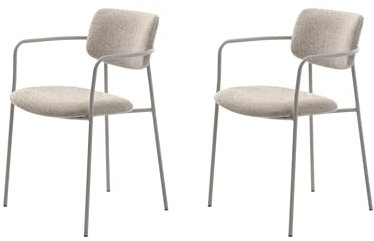 FJORDFORM Esszimmerstuhl, 2'er stühlen, Wollweiss, Graue metallbeine Chair, Boucle, One Size