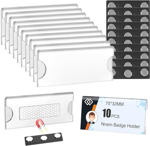 OFFCUP Placas de Identificación, 10pcs 75x32mm Identificadores Personales Magnéticos, Placas para Identificar Nombre con Imán de 3 Puntos para Uniforme Camisas Oficinas Escuelas Reuniones (Negro)