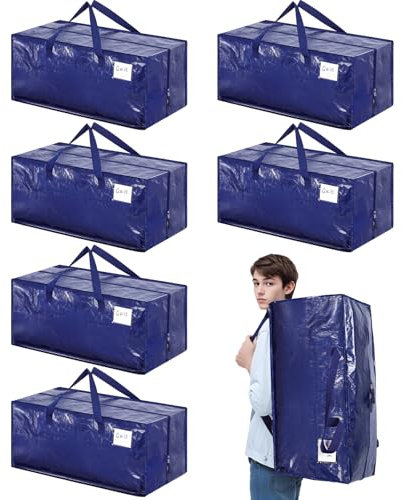 Dntorx 6 Stück 92L Aufbewahrungstasche, Heavy-Duty Umzugskartons Große Umzugstaschen mit Rucksackgurten Faltbare Aufbewahrungsbox mit Reißverschluss für Umzug Camping Bettwäsche Kleidung Aufbewahrung