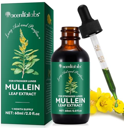 Gouttes de mullein, mullein leaf extract, gouttes d'extrait de feuille de molène avec chlorophylle, naturelles gouttes de molène pour le nettoyage pulmonaire, absorption rapide, Sans alcool, 60ml