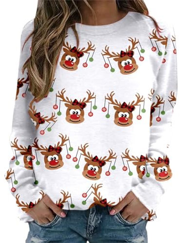 Damen Langarmshirt Weihnachtspulli - Fashion Weihnachts Sweatshir Damen Langarm Kapuzenpulli Weihnachtspulli Pulloversweat Hut, Weinglas Langarmshirt Casual Sport Tops Teenager MäDchen Pulli Tops