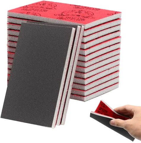 Spugne Abrasive,Blocchi Abrasivi, 16 Pezzi Spugne Abrasive, Spugna Abrasiva di Alta Qualità - Perfetta per Sverniciatore per Legno e Keranet Mapei - Carta Vetrata per Legno e Carta Abrasiva Inclusa