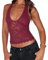 Womens Y2K Floral Lace Crop Tops Sexy V-Neck Backless Tank Tops Basic Tshirts Summer Going Out Tops Club Streetwear (A Purple Red, S)
