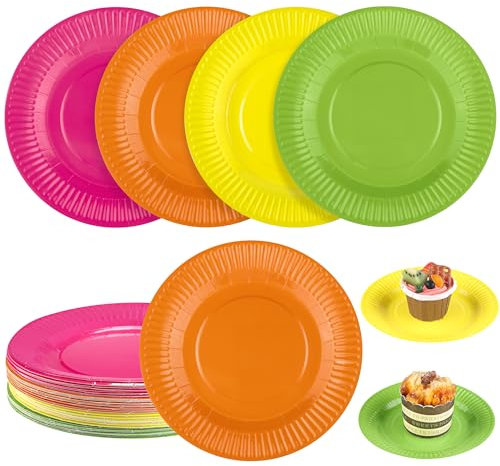 Aodaer Colorful Paper Plates 60 Pcs 7 Party Plates for Dinner and Dessert, Disposable Plate Tableware for DIY Holiday Wedding Birthday Graduation Party Decorations, Multi-Color (4 Colors)