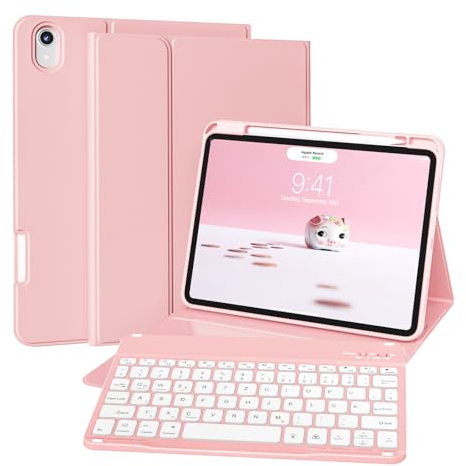 ZKTUYU Tastatur Hülle für iPad Air 11 Zoll M4/M3/M2 (2026/2025/2024), iPad Air 5./4. Generation 2022/2020 10,9 Zoll mit Stifthalter, Deutsch QWERTZ Layout Magnetisch Abnehmbare Tastatur, Rosa