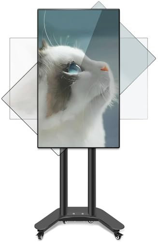 HILLPORT Écran Rotatif à 90° Support TV Noir sur roulettes, Support Mobile pour TV Plasma/LCD/LED 32-65 Pouces, Réglable en Hauteur, Poids Max. 37,5 kg, VESA Max. 400×400 mm SC5200