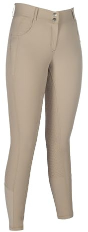 HKM Women's Ari Mid Rise SIL. Full seat Riding Breeches, Beige, 32