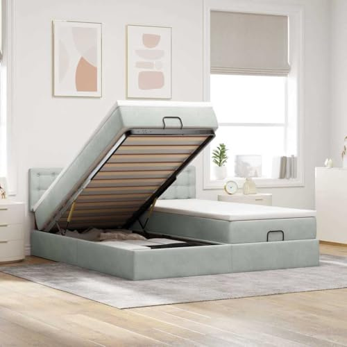Hoodmeel Bett mit matratze 180x200 Boxspringbett 180x200 mit Bettkasten und Matratzentopper Polsterbett Doppelbett mit Stauraum Bett für Schlafzimmer -Hellgrau-180 x 200 cm Typ 2