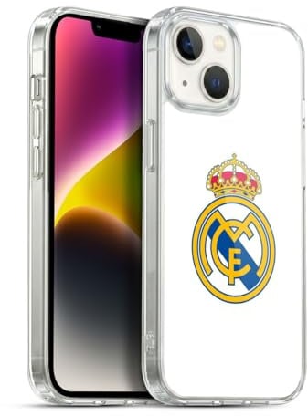 Head Case Designs Offizielle Real Madrid CF Einfaches Weißes Logo Ursprung Gel Handyhülle Hülle [Militärischer Schutzgrad] Kompatibel mit Apple iPhone 14