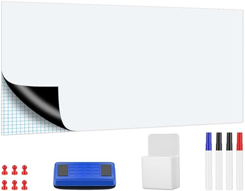 Whiteboard Folie 60x120 cm Magnetisch Selbstklebend Whiteboard Folie,Abwischbare DIY Magnetisches Enthält 4 Marker, 6 Magnete und einen Schwamm
