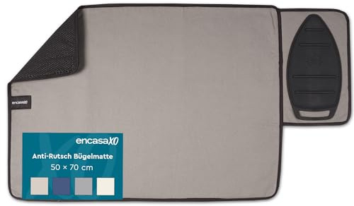 Encasa XO Bügelmatte, rutschfeste Bügelunterlage 70x50 cm | Beige, Hitzebeständige Baumwolle | Faservlies-Polsterung | Integrierte Silikon-Bügelablage | Leicht Faltbar