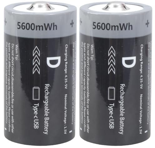 Xuancai Lot de 2 piles LR20 rechargeables USB 1,5 V 5600 mWh pour cuisinière à gaz, chauffe-eau, jouets, accessoires rechargeables par USB