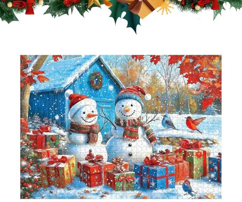 Jigsaw Puzzle – 1000 Teile, dekorativ, Weihnachten, Snowman Jigsaw Puzzle, Family Activity Festliche | Winter Jigsaws Puzzles für Frauen Männer Freunde Geburtstag New Year Home Apartment Dining Room