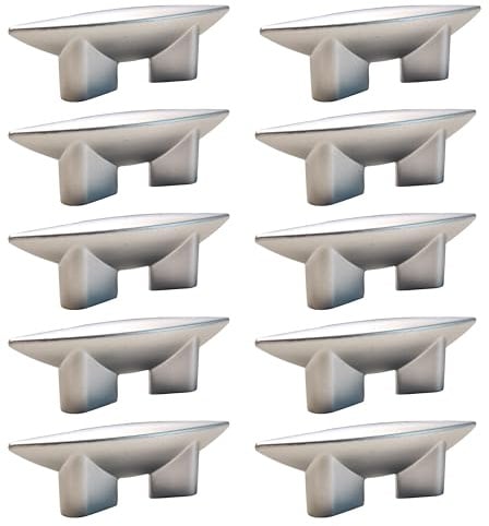 Generisch 10x Möbelgriff Kunststoff L=64mm, BA 32 mm, Schiffchengriff Möbelknopf silberfarbig matt Möbelgriffe
