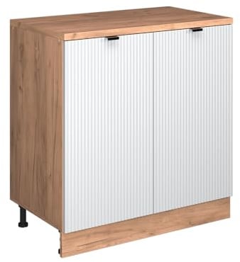Vicco Erweiterungsschrank Rion, Weiß Riffel/Goldkraft Eiche, 80 x 46 cm ohne Schräge mit 2 Türen, kombinierbar mit Rion Dachschrägenschränken und Schrankmodulen