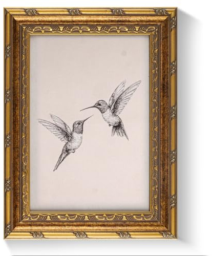 YunBey Cuadro vintage colibrí marco dorado | Decoración mural enmarcada ideal para salón y dormitorio, bonita idea de regalo de cumpleaños