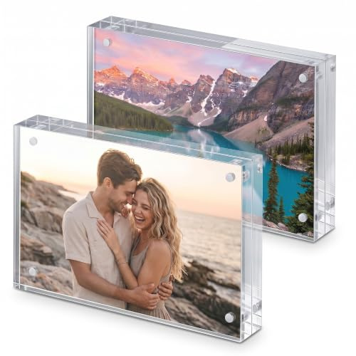 2 Stück Acryl Bilderrahmen 13x18cm - Doppelseitiger Magnetischer Fotorahmen | Hochtransparentes und bruchsicheres Design Bilderrahmen zum Aufstellen für Schreibtisch, Büro, Wohnzimmer und Zuhause