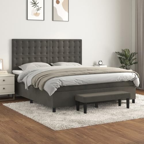 toolkix Boxspringbett mit Matratze Dunkelgrau 180x200 cm Samt, Polsterbett mit höhenverstellbarem Kopfteil, Bettgestell mit Taschenfederkern, Bettrahmen für Schlafzimmer und Gästebett