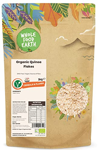Wholefood Earth Organic Quinoa Flakes – 3 kg | GMO Free | Vegan | Source of Fibre | Certified Organic