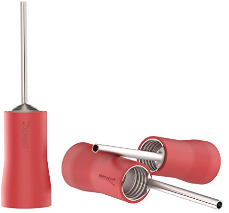 AUPROTEC 25x Stiftkabelschuhe 0,5-1,5 mm² rot Stiftlänge 13 mm Teilisolierte PVC PTV männliche Kabelschuhe aus Kupfer verzinnt Kabel-Verbinder Stift-Form