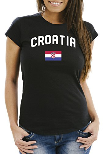MoonWorks Women's Fan Shirt Croatia Croatia Hrvatska World Cup 2018 Football World Cup - Black - Medium