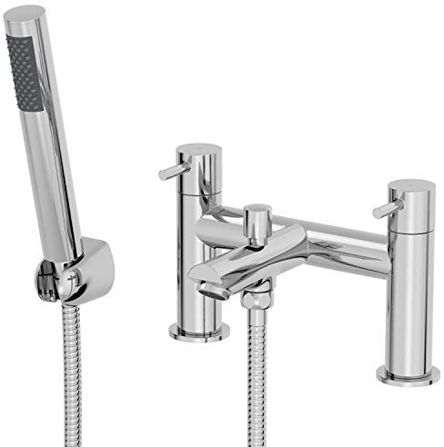 Architeckt® Malmo Bathroom Bath Shower Mixer Tap Handset Hose Attachment Round Twin Lever Handle for Bathtub Modern, Chrome