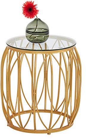 Table d'appoint Moderne en Or Ronde de Table Basse en Verre pour Le Petit Table de Salon Verre Table a Café de Canapé mi-siècle, Durable et Robuste