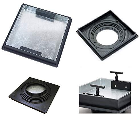 Clark Drain T1G3 440mm (L) x 440mm (W) x 52mm (D) Overall Size Recessed Square to Round Manhole Cover to Suite risers from 220mm to 300mm Locked and Sealed with Built in Handles