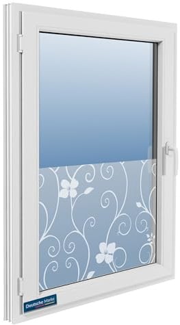 TEXMAXX Blickdichte Fensterfolie selbsthaftend - 45cm x 200cm - Milchglasfolie selbstklebend Fenster - Sichtschutzfolie Fenster - Fensterfolie Milchglas – Efeu Design