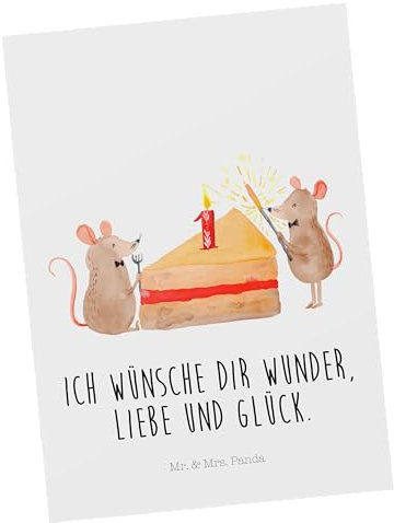 Mr. & Mrs. Panda Postkarte 1. Geburtstag Mäuse Kuchen - Geschenk, Ansichtskarten, Happy Birthday, Geburtstagsgeschenk, Geburtstagsfeier,