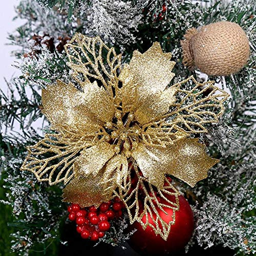 MWBLN Fleurs artificielles,3/6/12pcs Merry Christmas Ornament Artificial Flowers,for Decoration Home Glitter Fake Flowers DIY Wedding Flower Head 12pcs Gold
