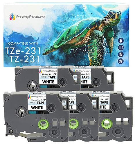 Printing Pleasure TZe-231 Schwarz auf Weiß 5 Schriftbander TZ-231 kompatibel für Brother P-Touch PT-1000 1005 1010 H101C H105 H110 H101GB H300 D210VP D400VP D450VP D600VP P700 P750W CUBE, 12mm x 8m