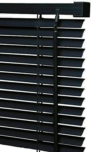 PVC Venetian Blind Blinds Easy Fit Curtains Trimmable Fittings Windows Treatment Shutters Twist Open Close Living Room Kitchen Garage Caravan Camping Customiseable Blinds (Black, 45x150)