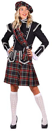 narrenkiste T3270-L schwarz-rot-kariert Schottische Dame Rose Jacke-Rock-Mütze Gr.L=42