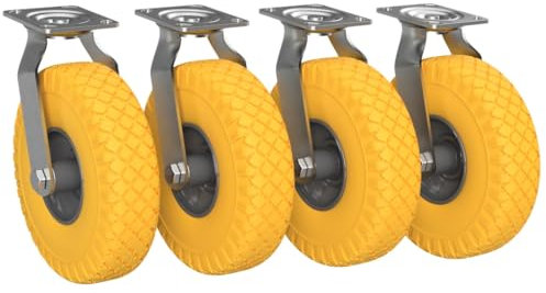4 x Lenkrolle mit PU Rad Ø 260 mm 3.00-4 Kugellager Transportrolle PANNENSICHER, gelb/grau