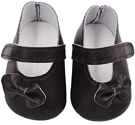 Aeromdale Puppenschuhe PU Schuhe mit Schleife für 45,7 cm American Doll Girls Puppen 46cm Puppenzubehör Spielzeug - Schwarz - 1 Paar