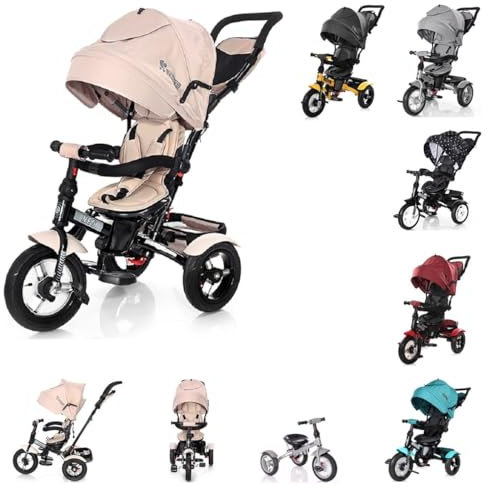 Lorelli Tricycle Neo 4 in 1 Luftreifen, Schiebestange, Sitz drehbar, verstellbar, Farbe:beige-schwarz