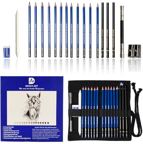 DEHUA ART Zeichenstifte und Skizzen-Set Professionelles 20-teiliges Zeichen mit tragbarer Tasche Skizzierstifte Zeichenkunst Werkzeug-Kit (Blau)