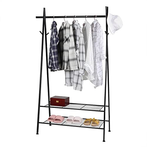 eSituro Porte-Manteau avec Tringle à Vêtements, Pendrerie Triangulaire en Tube Métallique avec 2 Étagères de Rangement, pour Chambre, Dortoir, Appartement, 106x44x161cm, en Métal