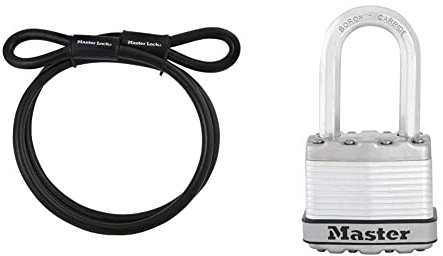 Master Lock 49EURD + M1EURDLFCC 3 m câble antivol avec double boucle + Cadenas en acier laminé à clé
