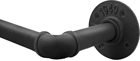 Qlfyuu Curtain Poles Industrial Curtain Rail, Curtain rod for Windows Black Rust-Resistant, Extendable Shower Curtain Poles Metal for Indoor and Outdoor (Black, S(70-110CM))
