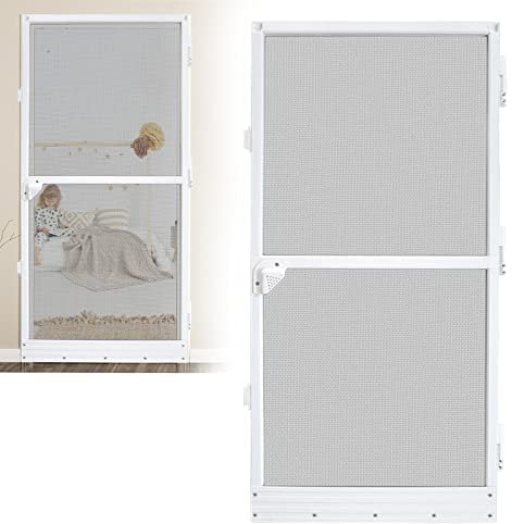 XMTECH Mosquitera profesional para puerta de hasta máx. 120 x 240 cm con tejido de fibra de vidrio, mosquitera para puerta de 120 x 240 cm con marco de aluminio en color blanco