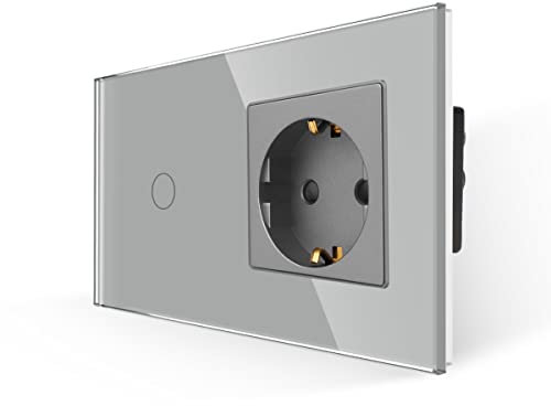 JIMEIDA Steckdose mit Lichtschalter Grau, Glas Touch Lichtschalter mit Steckdose Unterputz, 1-Fach 1-Poliger Wandschalter mit Status-LED, 500 W/Fach