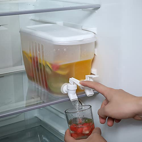 3.5L Haushalt Wasserspender, Plastik Getränkespender mit Doppel Zapfhahn Kühlung Limonadenspender Doppeltank Drink Dispenser BPA-frei Saftspender für Kühlschrank Kalte Getränke Milch, Limonade